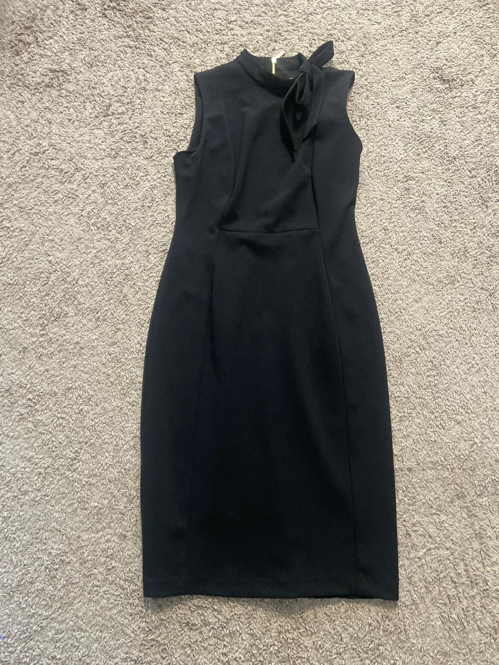 Calvin Klein Dress Womens 4 Black Sleeveless High Neck Bow Sheath Knee Length